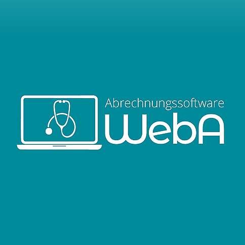 Logo mit Stethoskop und Bildschirm links und Schriftzug Abrechnungssoftware WebA rechts